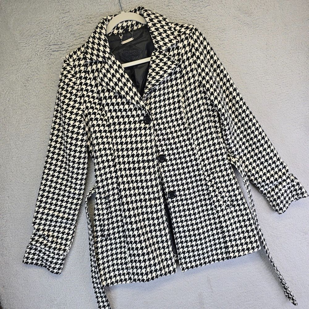 Joujou‎ Coat Womens M Wool Houndstooth Tweed Waterproof Lining Preppy Academia